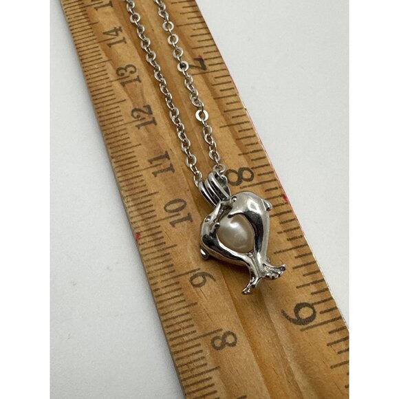 Dolphin Pearlcore Sea Siren Pendant Necklace Love Caged Silver Coquette Romance - Picture 7 of 8